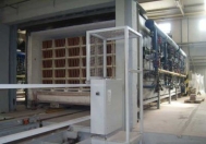 Shuttle kiln, gas heated,  45,6 m³, 1200 °C, with lifting door, used